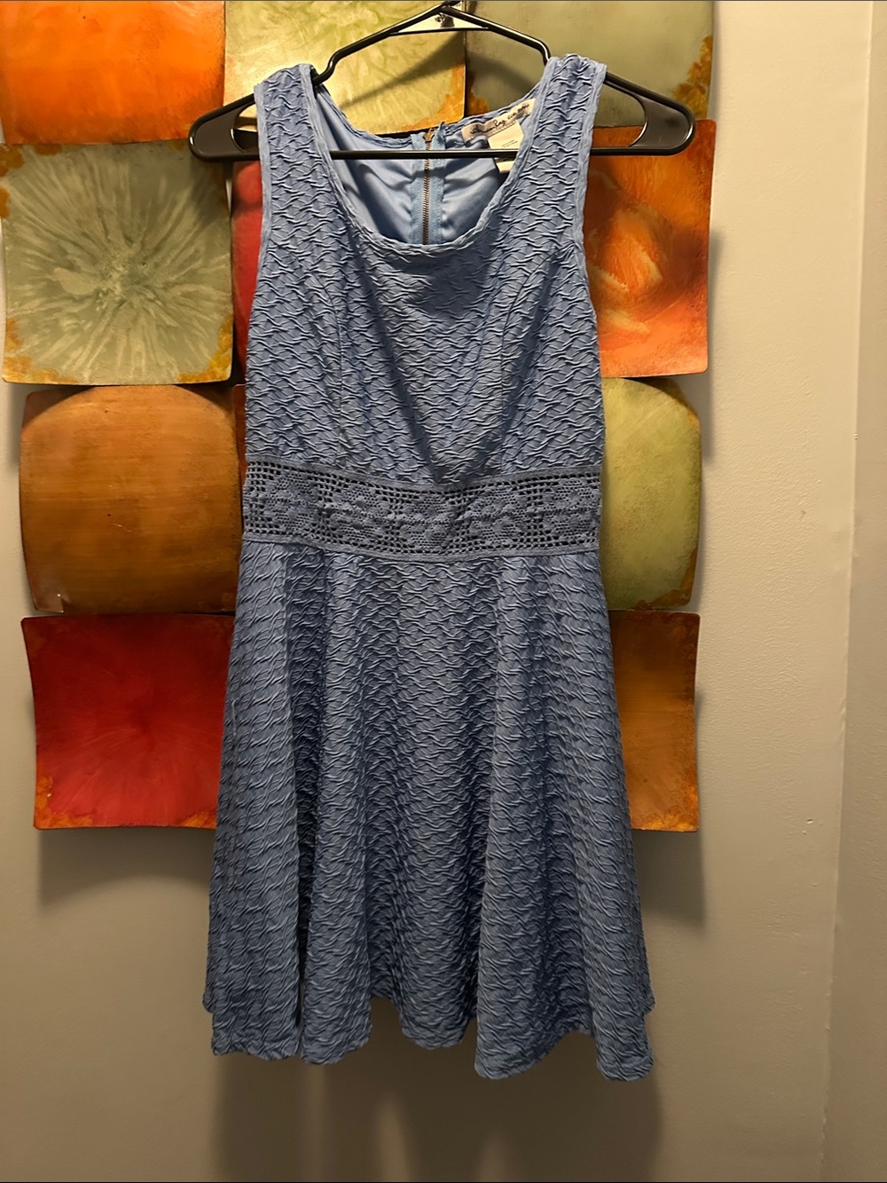 American Rag Light Blue Textured Lace-Waist Fit & Flare Mini Dress